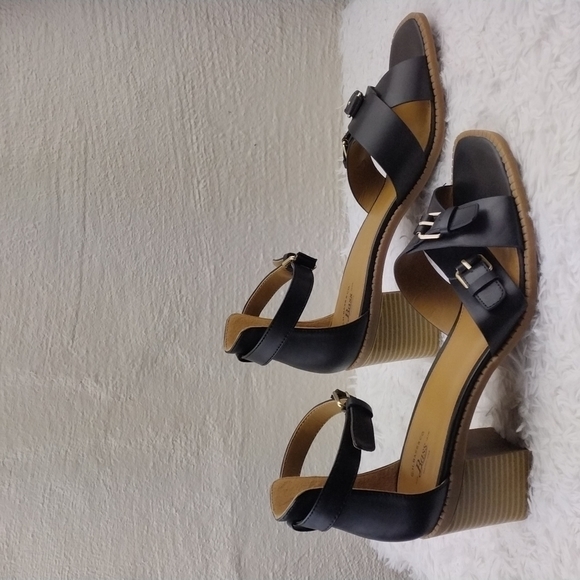 G.H. Bass & Co. Penelope Black Open Toe Ankle Strap Block High Heel Sandal Shoe - Picture 3 of 15